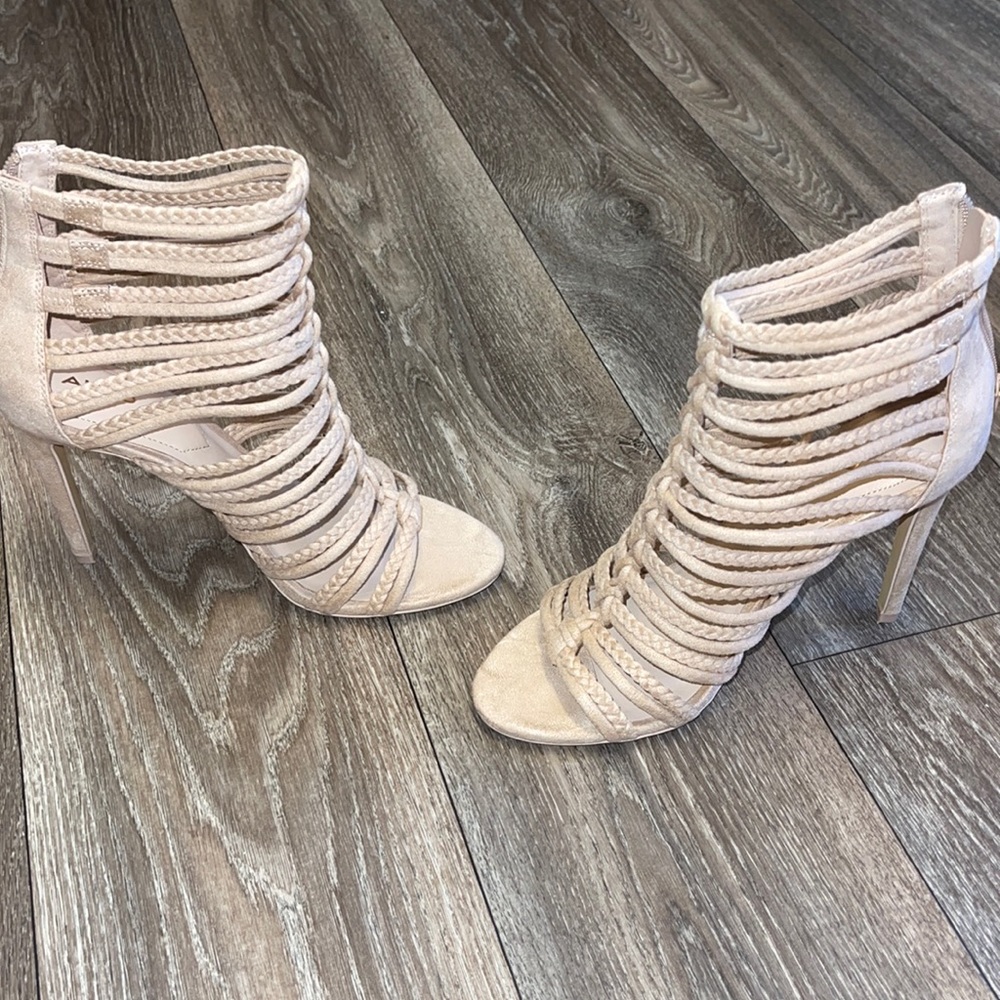 Aldo suede nude heels size 9.